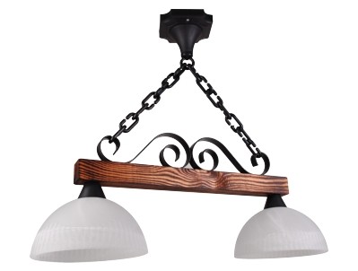 Colgante en hierro y madera con campanas de vidrio 600 mm x 530 mm