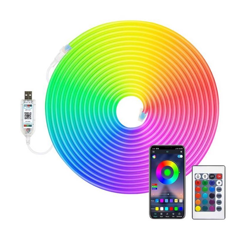 Tira de neón flexible RGB con control remoto y app